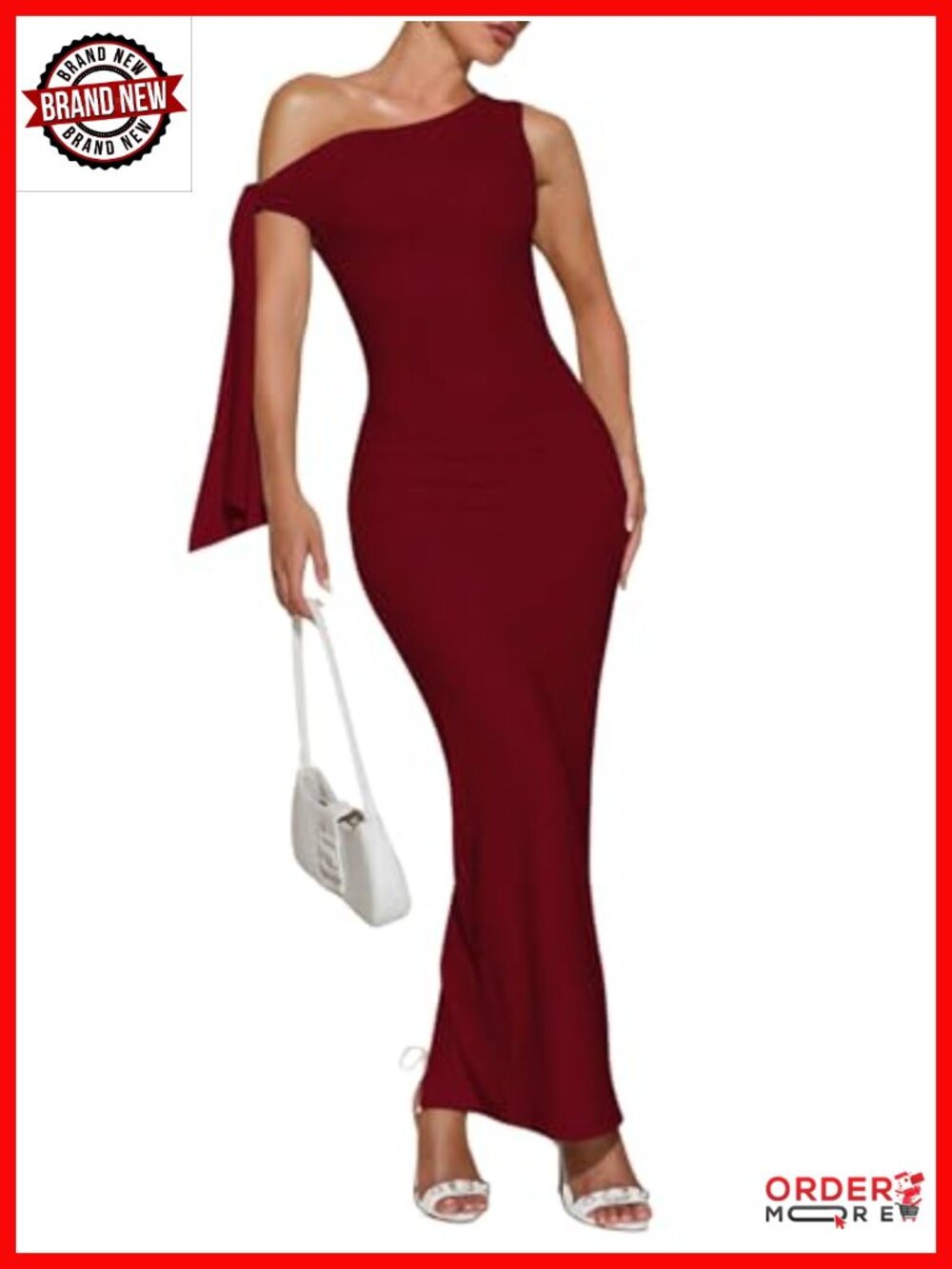 One Shoulder Bodycon Maxi Dress - Stretchy Cocktail Dress